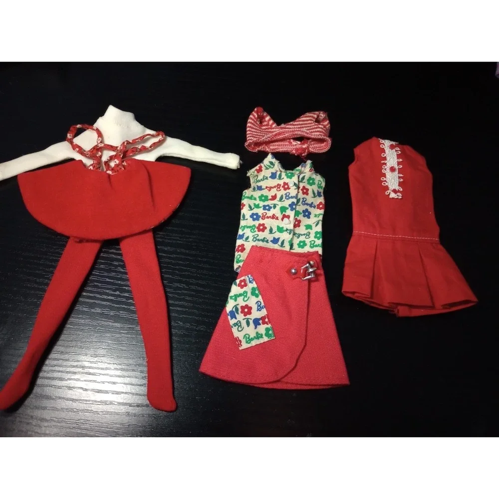 Vintage Mattel Skipper Doll Clothes Lot Tagged 1963 Floral Vest Red‎ Skirt Dress